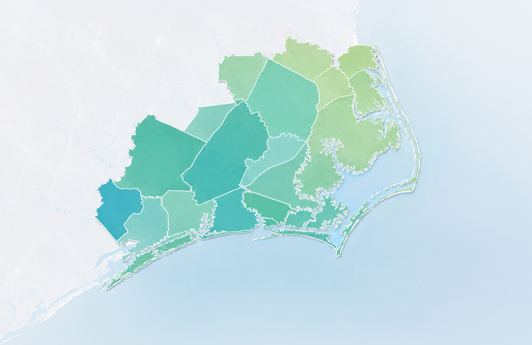 Map of featured coastal areas